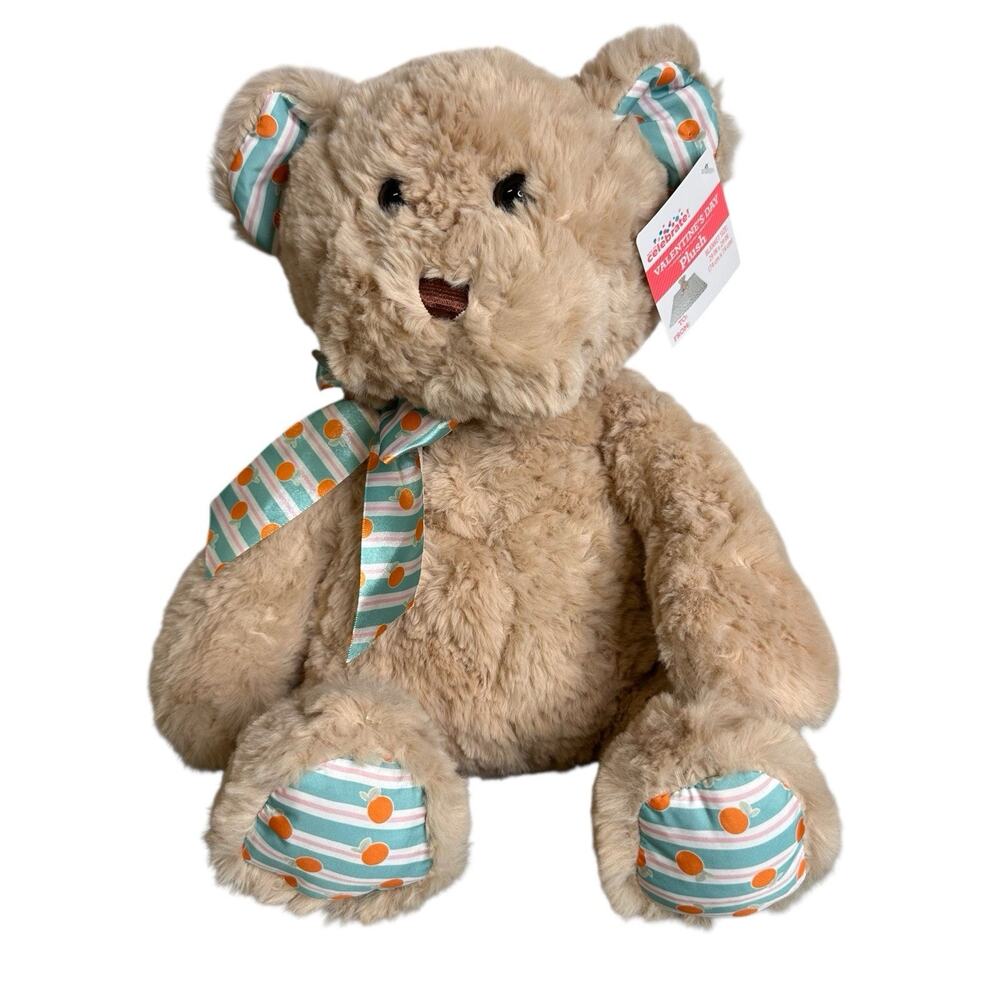 Way to Celebrate 16 inch Teddy Bear Plush Wearing Blue and Orange Bow Kid Toy